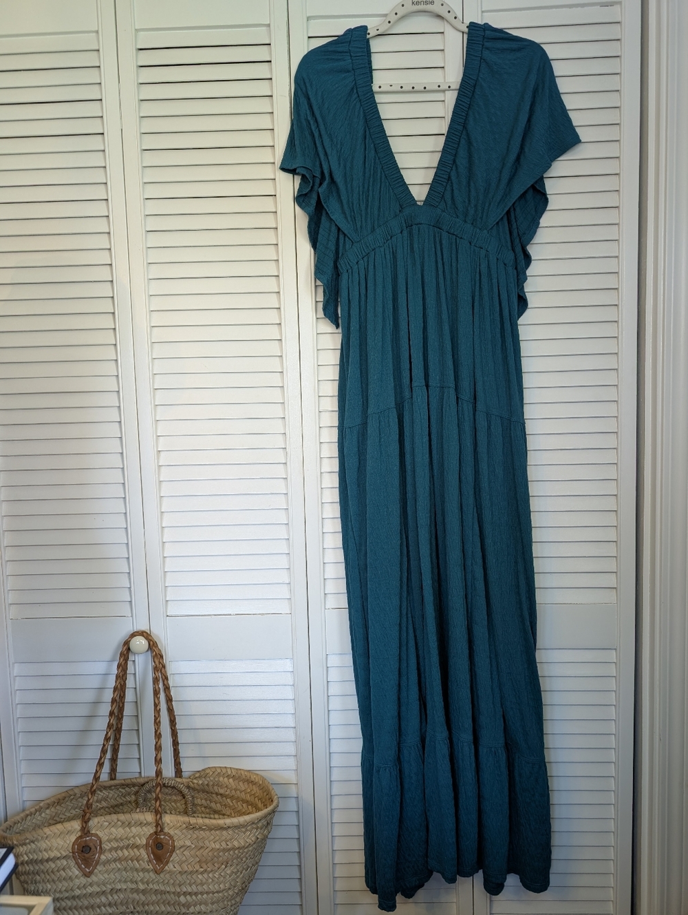 Free People Beach La La Maxi Dress in Teal Blue Boho, size Large - Picture 7 of 13